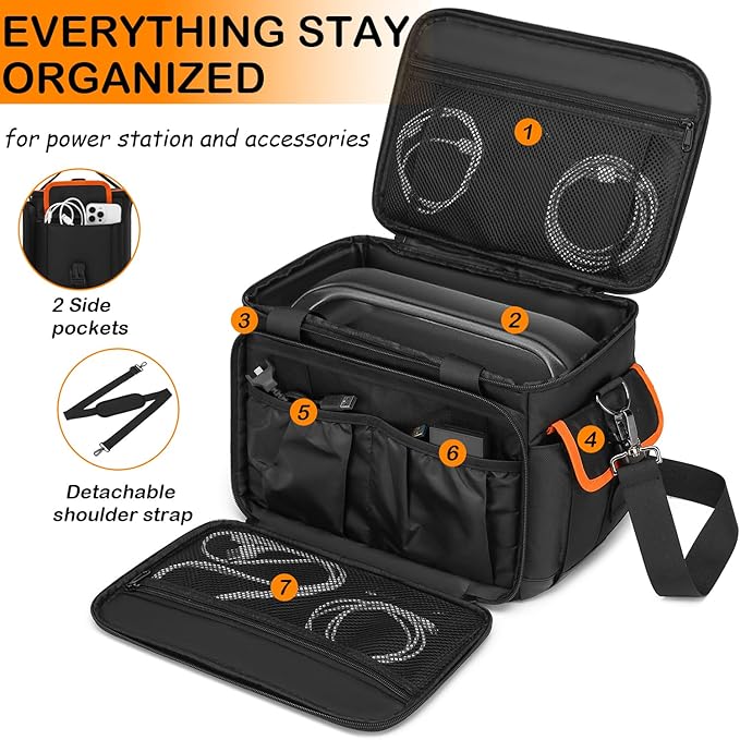 Travel Carrying Case Fits Jackery Explorer 1500/2000 v2, Solar Generator Case for Jackery & Accessories, Portable Power Station Bag with Waterproof Bottom, Strap & Pockets, Multiple Size