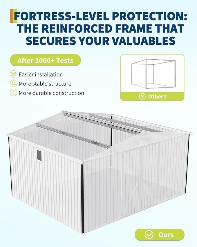 10x12FT Metal Storage Shed with Sloped Roof, Lockable Doors, Solar Light, Windows, and Vents, Outdoor Storage Sheds for Garden, Backyard, Patio Tools and Equipment