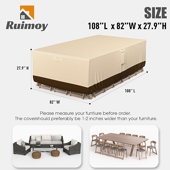 Patio Furniture Covers, Outdoor Furniture Cover Waterproof, General Purpose, Outside Table and Chair Covers, Heavy Duty 600D (108 Inch L x 82 Inch W x 27.9 Inch H)-Brown