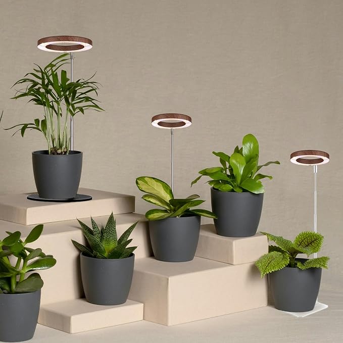 Yadoker 72 LEDs Plant Grow Light for Indoor Plant,Walnut Wood Grain Aluminum LED Grow Light with Black Base, Height Adjustable,6.3" Aluminum Housing,Automatic Timer with 8/12/16 Hours,1 Pack