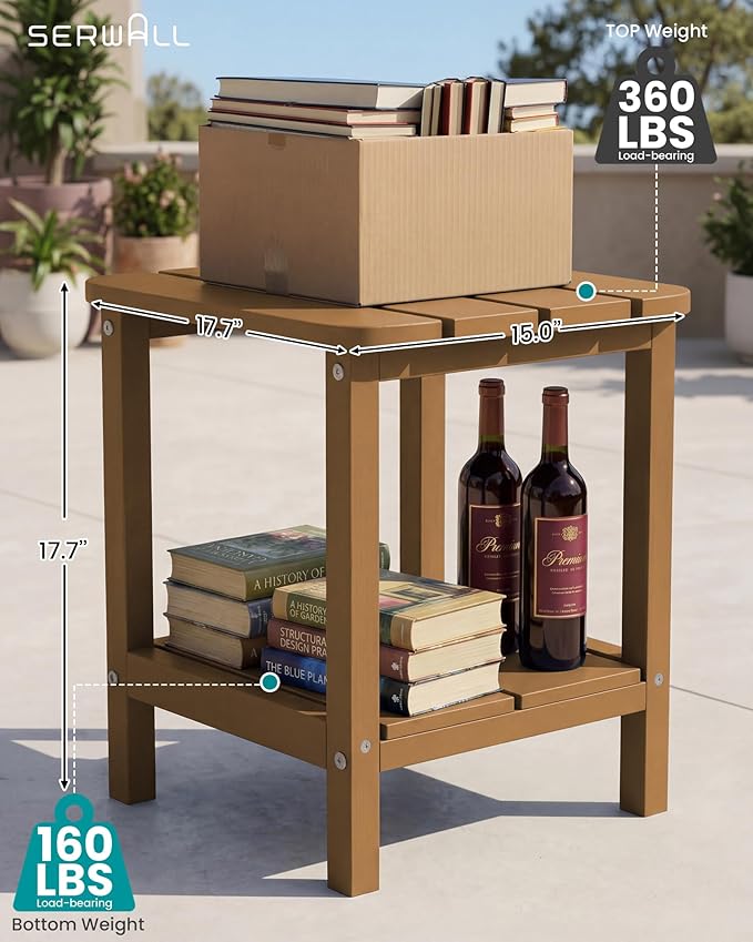SERWALL Double Adirondack Side Table Rectangular End Table, Brown