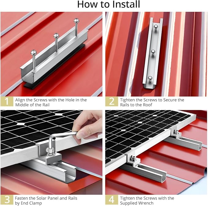 Anbte Solar Panel Bracket Kit, 6 Pcs 7.87 in Aluminium Solar Panel Mounting Rail 30mm/35mm Solar Panel End Clamps, Solar Panel Brackets for Metal Roof, Tin Roof, Flat Roof, Sheet Roof, RV, Silver