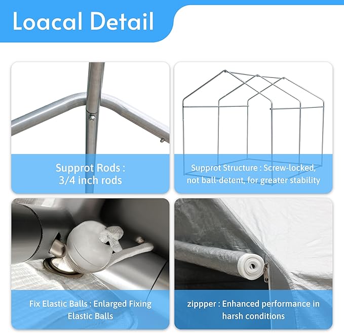 HOTEAGLE Sheds & Outdoor Storage, 3/4 inch Thick Support Rods & Bolted Frame (Not Socket), Rolled Up Doors and Ventilation Window, Portable Garage 6 x 4 ft