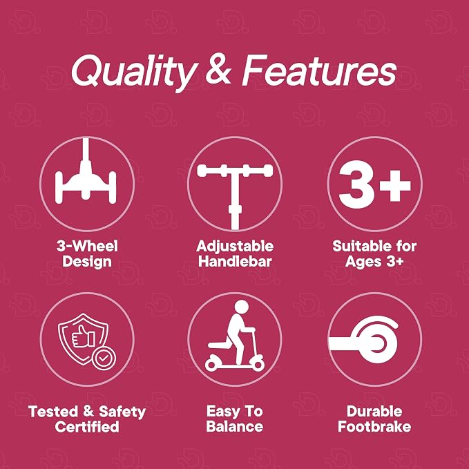 Pink 3 Wheel Scooter with Seat for Kids, Light-Up Wheels, Adjustable Lean to Steer Handlebar and Seat, Smooth Wheels, Wide No-Slip Deck, Rear Foot Brake, Toddler Outdoor Toys for Ages 2+