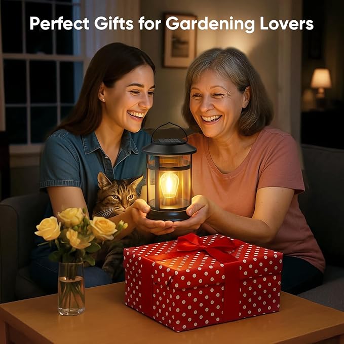 Solar Lanterns Outdoor Waterproof: 4 Pack Hanging Solar Lights for Outside Patio Porch Garden Tabletop Decor - Bright LED Warm White Solar Powered Lighting - Unique Gardening Lovers Mom Gifts