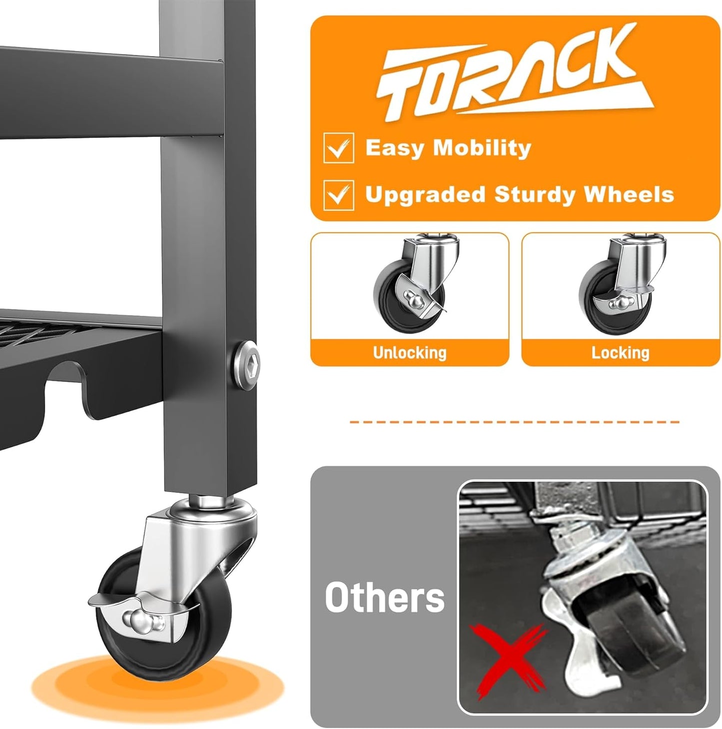 TORACK Garden Tool Organizer Stand with Wheels, Rakes Shovels Yard Tools Stand for Garage, Shed, Garden, Indoor/Outdoor Long-Handled Tools Cart