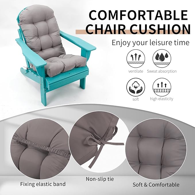 Adirondack Chair Cushion, High Back Patio Chair Cushions 48 x 19.7 x 4.7 Inch, Indoor/Outdoor Thickened Rocking Chair Cushion, Fade-Resistant & Waterproof (Grey, Set of 1)