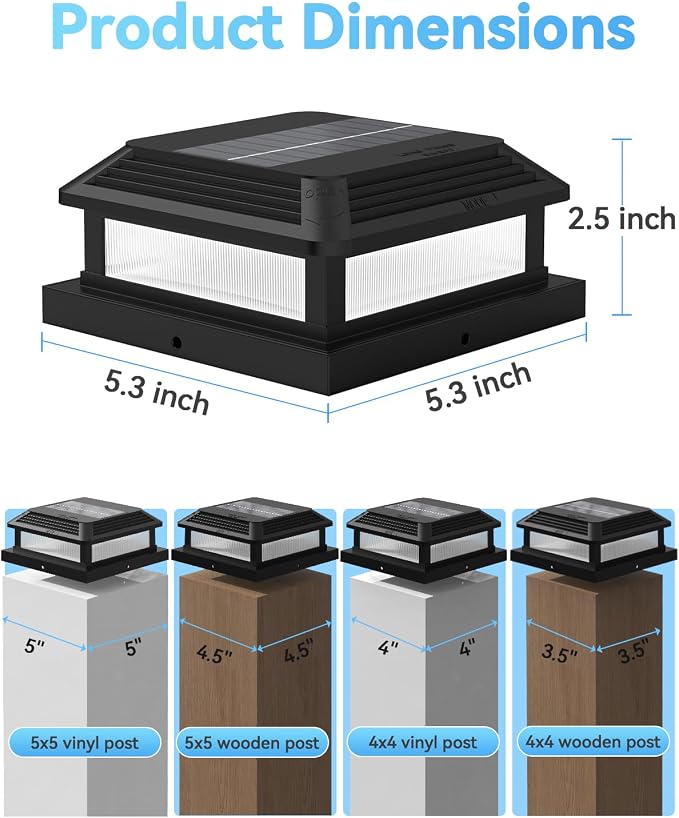 Solar Post Cap Lights with Remote, 9 Colors 3 Modes Changing Solar Deck Lights Outdoor Waterproof, 8 Pack 4x4 Post Solar Lights Fits 4x4/5x5 Wood/Vinyl Fence Deck Posts, Backyard, Garden, Fence