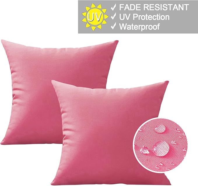 VAKADO Outdoor Waterproof Throw Pillow Covers 18X18 Set of 2 Decorative Hot Pink Patio Furniture Cushion Cases Outside Decor for Couch Garden Bench Porch