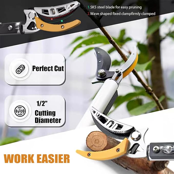 xixi-home 4.6-9.8 Ft Cut and Hold Pruners Long Reach Pole Saw Pruning Shears and Hold Bypass Pruner Extendable Tree Trimmer with Dedicated Serrations Telescoping Fruit Picker