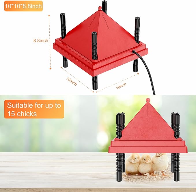 ZenxyHoC Brooder Plate for Chicks with Anti-Roost Cone, Chick Brooder Heater Red 10" x 10" with Constant Temperature