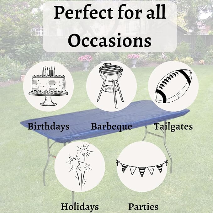 Kwik-Covers 6' Rectangle Plastic Table Covers 30" x 72", Bundle of 5 (Royal Blue)