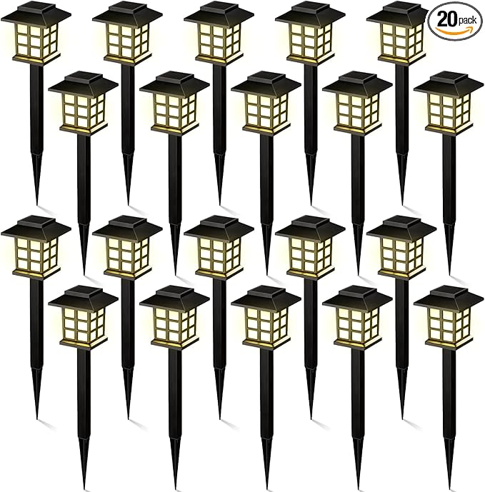 Hortsun 20 Pack Solar Pathway Lights, Outdoor Garden Solar Waterproof LED Landscape Lights for Yard Patio Lawn Pathway Decoration(Warm White)
