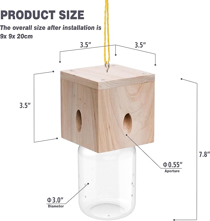 1 PCS Wood Carpenter Bee Trap for Outside - Best Bee Trap - Cube Style Nature Hanging Carpenter Bee Traps Plastic Jar Outdoor - Insect Traps