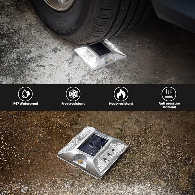 Solar Raised Pavement Marker High Brightness IP68 Waterproof Solar Powered Reflector Road Solar Blinker Light for Anti-diecast Aluminum Protruding Signs Warning 8PCS (White)