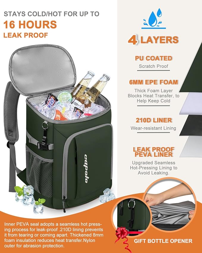 Capolo Cooler Backpack Insulated Waterproof for Women Men,36/45 Cans Lunch Backpack Coolers Leak Proof Soft Cooler Bag Ice Chest for Camping Beach
