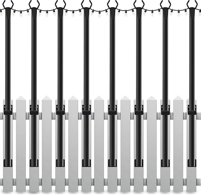 Mutovlin 8 Pack String Light Poles,5 Ft Light Poles for Outside String Lights,Outdoor Lights Pole with Fork,Metal Poles Stand for Patio Deck Backyard
