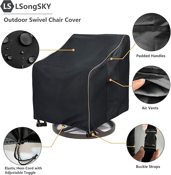 Outdoor Swivel Lounge Chair Cover 2 Pack,Waterproof Heavy Duty Patio Chair Covers,Patio Rocking Chair Covers for Outdoor Furniture,(30 W x 34 D x 38.5 H inches),Black