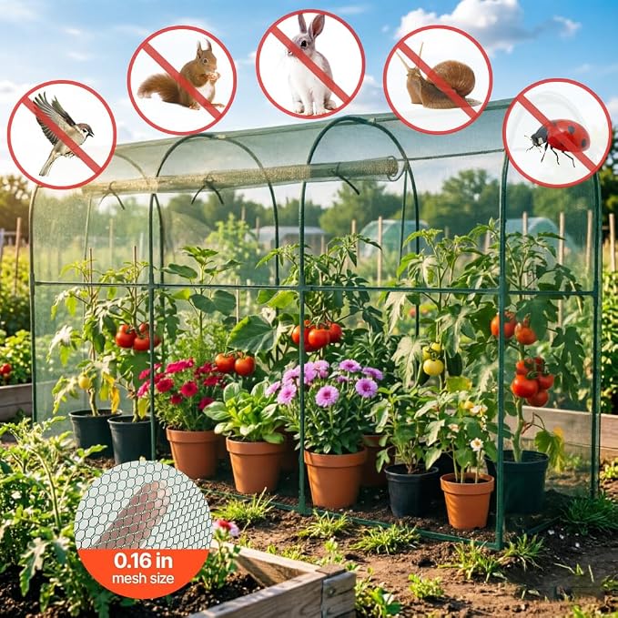 Crop Cages for Garden Plant, Plant Protection Tent with Zippered Door, Raised Bed Cover, Garden Bed Cover with Frame, Wind-Resistant Plant Cages for Outdoor Plants Vegetable Flower 130''*43''*71''