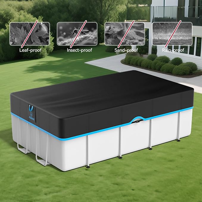 12x24 Ft Rectangle Pool Cover, Heavy Duty Winter Pool Cover Protector for Above Ground Pool, Fast Tightening Ratchet & Sturdy Nylon Black Strap, 420D Oxford Fabric for All Season Use
