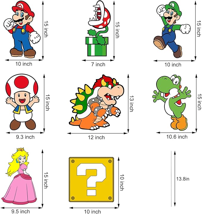 Mario Birthday Party Supplies, 8PCS Yard Signs with Stakes, Outdoor Lawn Party Decor, Mario Birthday Party Decorations, Yard Signs for Super Mario Theme Birthday Party