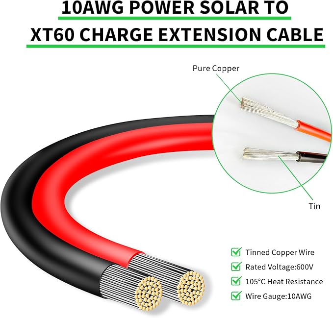 Ansoufien Solar Panel Connector to XT60 Connector Cable 1FT, 10AWG Solar to XT60 Charge Extension Cable XT60 (Plug Female) Cable for RV Folding Solar Panel, Portable Power Station, Solar Generator