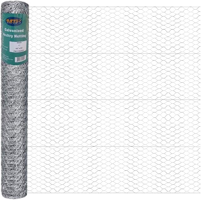 20GA Galvanized Hexagonal Poultry Netting Chicken Wire 48 inches x 25 feet x 1 inch Mesh