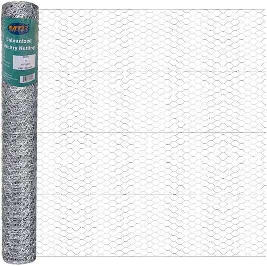 20GA Galvanized Hexagonal Poultry Netting Chicken Wire 48 inches x 25 feet x 1 inch Mesh