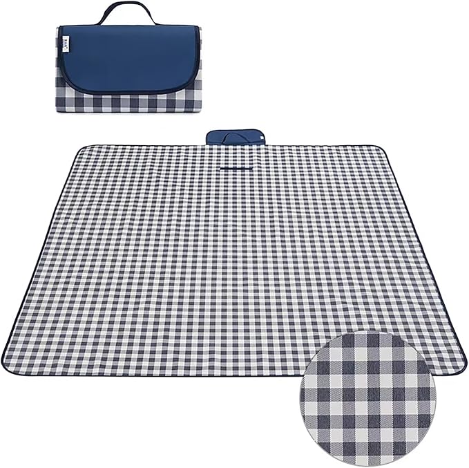 Wind Tour Waterproof Picnic Blanket with Carry Strap - Foldable Sandproof Outdoor Mat for Camping, Beach, Park - 59" x 71",Grey Grid (Single Mat)