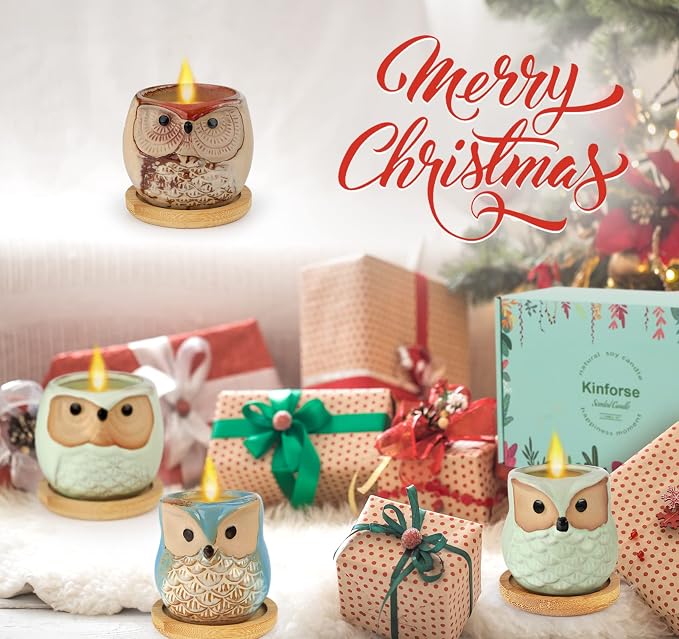 Kinforse Citronella Candles Outdoor Gift Ideas for Women, 6x3.5oz Novelty Owl Soy Candles for Gift Sets Women, Aromatherapy Candles Bulk for Garden, Porch, Outdoor Patio Décor