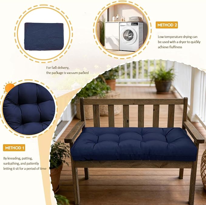 40x20in Outdoor Bench Cushion Waterproof Porch Swing Seat Cushions Thicken Patio Bench Seat Pad Orange