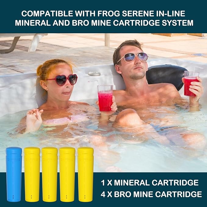 Replacement Mineral and Bromine Cartridge Kit Compatible with Hot Tub Frog Serene Floating System - 4 Month Bundle (1+4) Pack