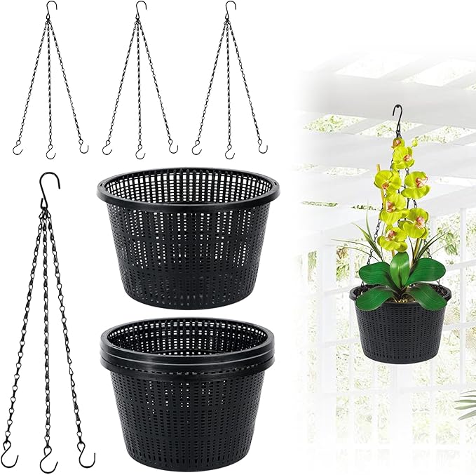 4 Packs Orchid Hanging Planter with Hangers 8.3 Diameter Orchid Hanging Planter with Hangers Plastic Plant Hanger Orchid Basket with Chain for Indoor or Outdoor Including 4pcs Adjustable Chains