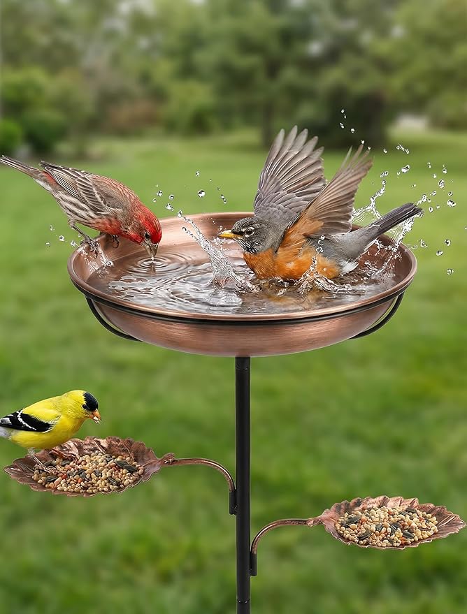36" Metal Bird Bath & Feeder - Rust-Resistant Antique Design, Ultra-Stable 5-Prong Base & Detachable Easy-Clean Bowl - Tool-Free 3-Min Assembly Garden Decor for Outdoors, Patio, Backyard