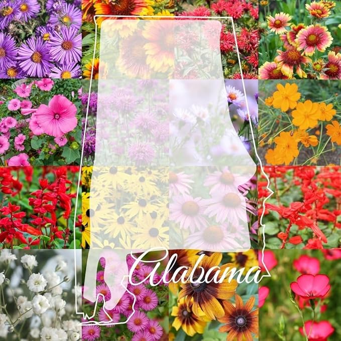 Alabama Bulk Perennial Wildflower Seed Mix 1lb Covers 2,000sq-ft - Attract Pollinators, Multi-Color Blooms - Southeast US Species Plant in Spring/Fall, Earth-Friendly Packaging (1/4 Pound)