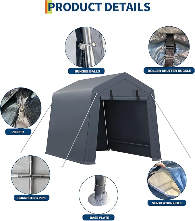 6'×6' Heavy Duty Portable Storage Shed Tent - Outdoor Shelter with Roll-Up Door, Waterproof Bike/ATV/Motorcycle Garage, All-Weather Shelter Tent