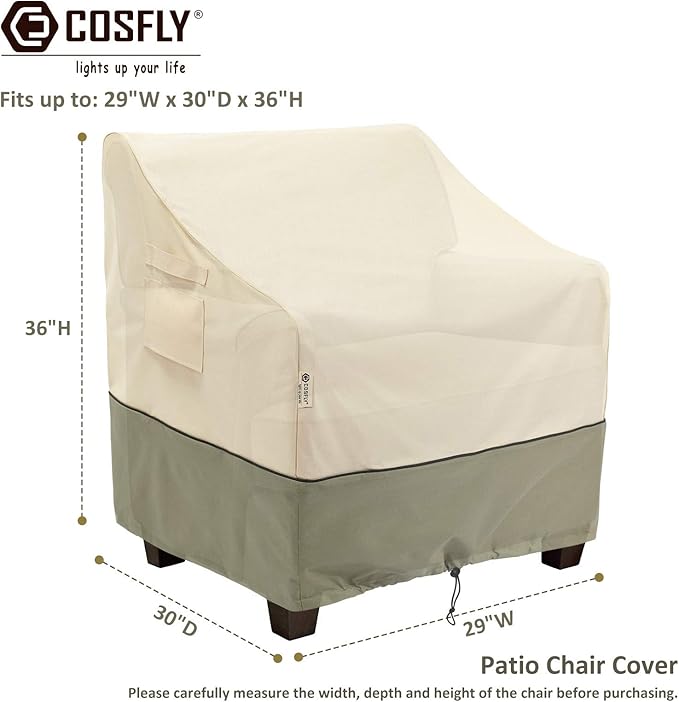 COSFLY Outdoor Furniture Patio Chair Covers Waterproof, Lounge Deep Seat Cover, Lawn Furnitures Covers Fits up to 29W x 30D x 36H inches(2 Pack)