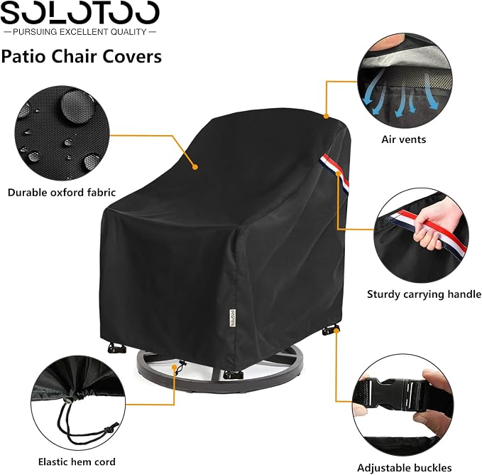Patio Chair Covers Waterproof Heavy Duty Patio Furniture Covers, 27.5W x 32.6D x 36H Inches Swivel Outdoor Chair Cover 2 Pack (Black)