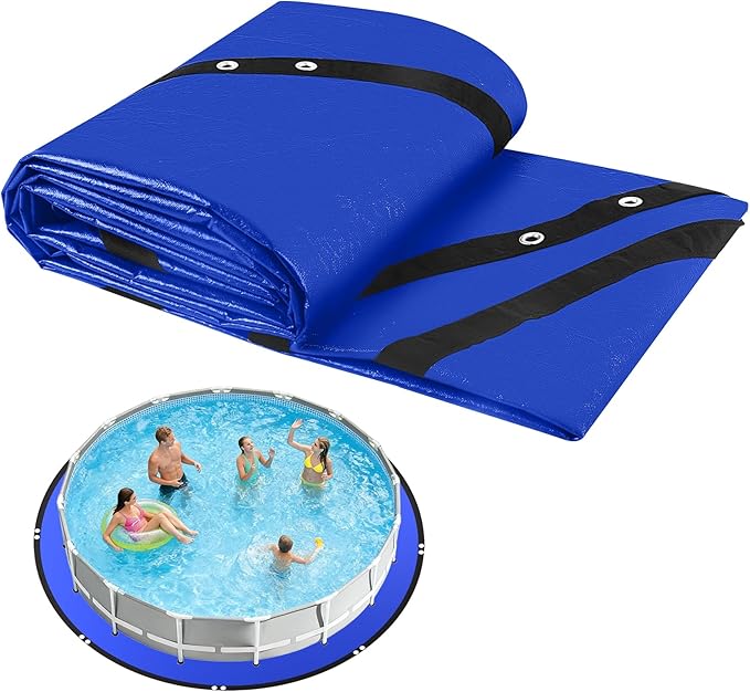12FT Round Pool Liner Pad for Above Ground Pools, 165 GSM Thickened Puncture-Resistant Under Mat (13FT Actual), Heavy-Duty Underlayment with Metal Grommets