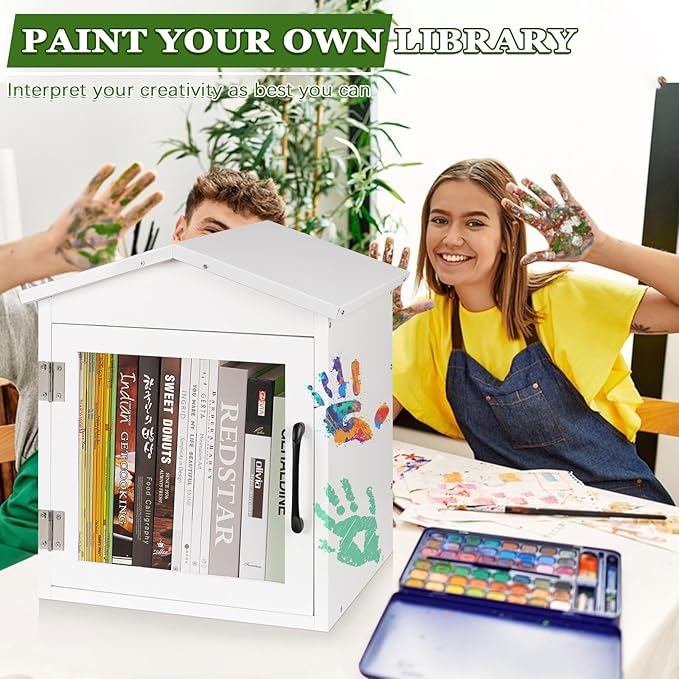 Outdoor Library Outdoor Book Box Storage Small Wooden Cabinet Little Literature Box for Neighborhoods Community and Schools Sharing Books, Flyers, Newspapers, Food and Art