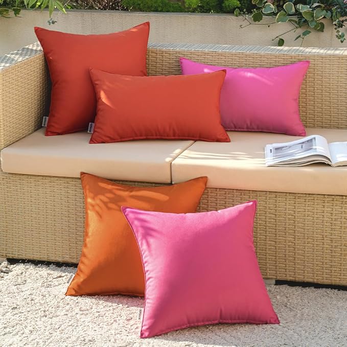 MIULEE Pack of 2 Decorative Outdoor Waterproof Pillow Covers Rectangular Garden Cushion Sham Throw Pillowcase Summer Shell for Fall Patio Tent Couch 12x20 Inch Burnt Brick