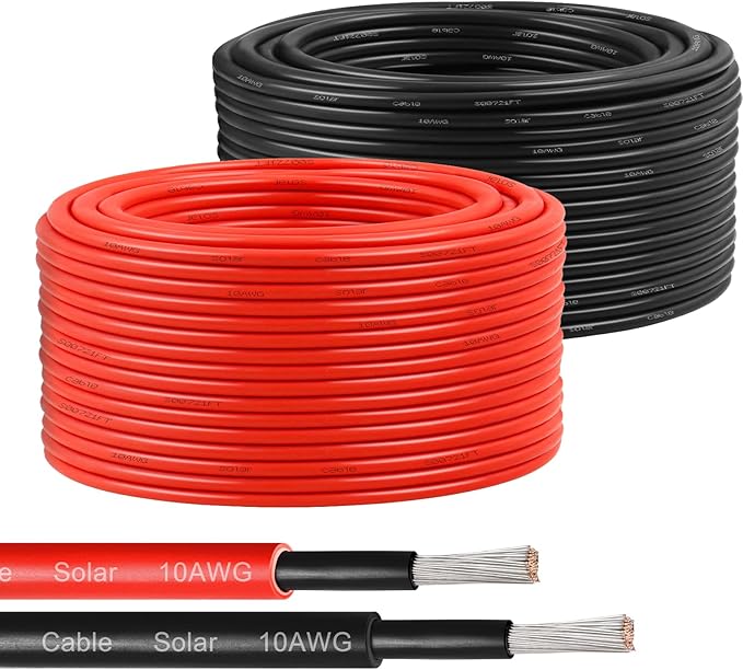 Solar Panel Wire 10 AWG(6mm²) - Solar Extension Cable 150Ft Black & 150Ft Red 10 Gauge Tinned Copper PV Wire for Outdoor Automotive RV Solar Panel Boat Marine (Black+Red)
