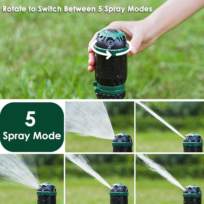 FANHAO Heavy Duty Gear Drive Sprinkler with Metal Spike Base, 5-Pattern Adjustable Sprinkler Irrigation System, 360 Degree Rotating Water Sprinkler for Large Area Yard, Garden Plant
