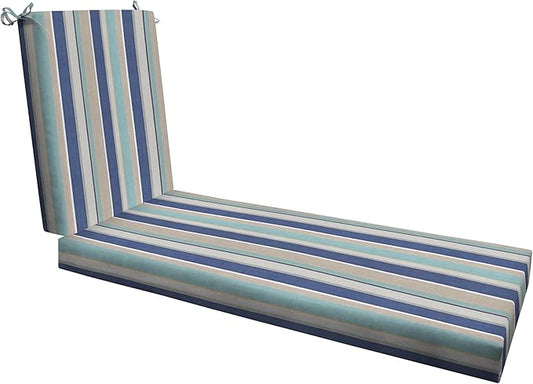 Honeycomb Outdoor Chaise Lounge Cushion for Patio Furniture, Water & Fade Resistant, Removable Cover, 21.5 x 70, Heritage Stripe Blue & Beige