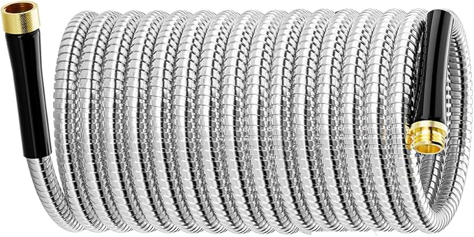 SPECILITE Stainless Steel Garden Water Hose 100 FT, Flexible and Lightweight Pipe, Non-Expandable Heavy Duty Metal Waterhose with Brass Fittings for Reel, Yard, Outdoor, Boat