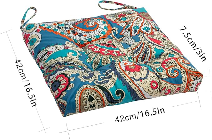 2-Pack Outdoor/Indoor Wicker Patio Seat Cushion Pad with Ties - Dining Chair Cushion, 17" x 17" (Blue Trumpet Flowers)