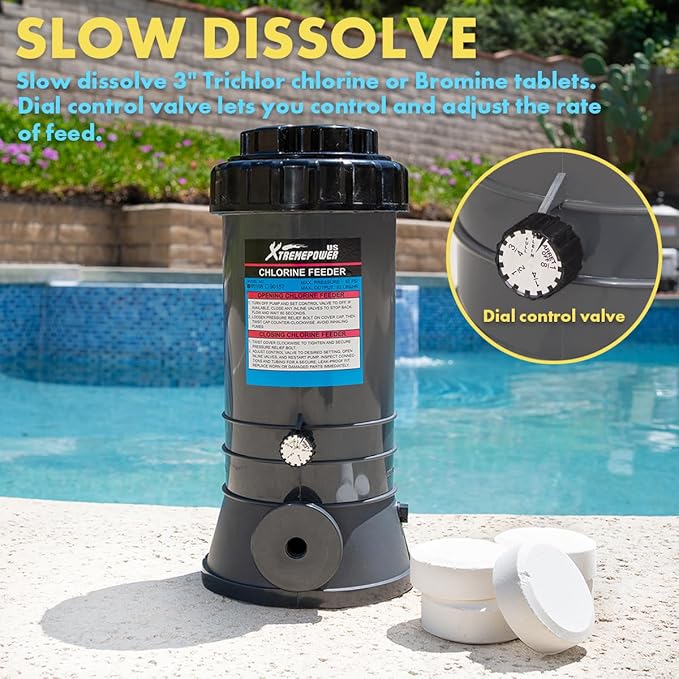 XtremepowerUS Automatic Chlorinator Feeder for Above Ground Pools & In-Ground Swimming Pools Off-Line Chlorine Tablets Bromine Dispenser Holds 9LBS Includes Installation Kit