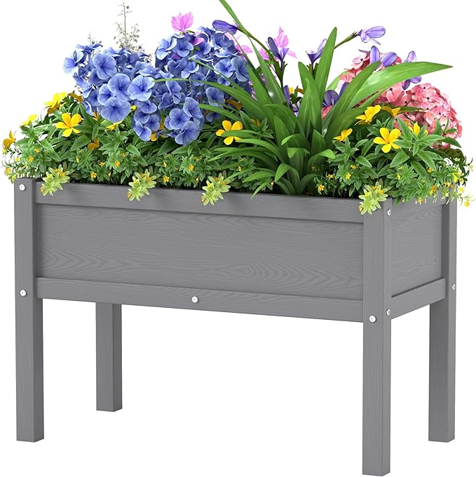 Small HDPE Raised Garden Bed, Elevated Planter Box with Legs, Outdoor All-Weather Planter Raised Beds for Seeds, Herbs, Flowers, Vegetables (Grey)