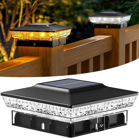 btfarm 4x4 Solar Post Cap Lights Outdoor, 2 Color Modes 16 LED Fence Post Lights Fit 4x4 3.5x3.5 Wooden/Vinyl, Bright Waterproof Solar Powered Deck Lighting Outside for Patio Porch Garden, Black