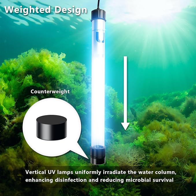 55W Pond UV Light for 500-5000 Gallon, Aquarium UV Light, UV Water Clarifier for Pond, Cold Plunge, Koi Pond, Aquarium, Swimming Pool and Fish Tank for Algae Control